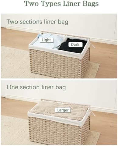 SETVSON Storage Basket with Lid 105L PE Rattan Storage Bin Light Khaki - Image 7