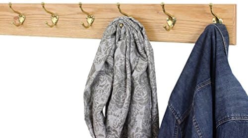 PegandRail Oak Wall Mounted Coat Rack with Solid Brass Hooks 4.5" Ultra Wide (Natural, 30.5 x 4.5 with 6 Hooks) - Image 2