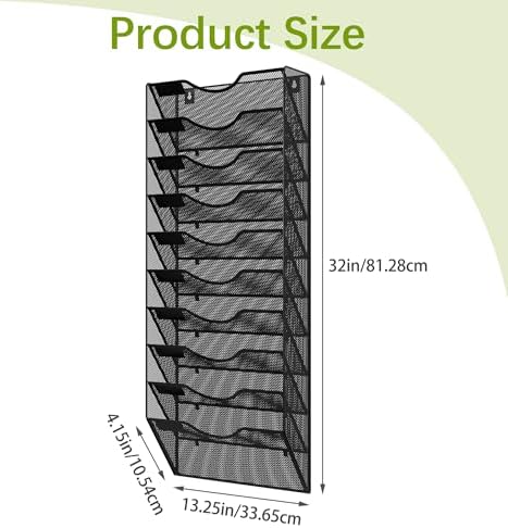 EasyPAG 10 Pocket Mesh Wall File Organizer, Hanging Paper Folder Holder with Classify Label, Vertical Wall Mount Mail Organizer for Office Home Classroom, Black - Image 4