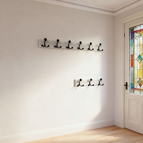 SKOLOO 36-Inch Wood Coat Rack Wall Mount with 6 Triple Hooks - Ideal for Family Entrances, Classrooms, and Pet Supplies Storage - Distressed White Wash, Pack of 2 - Image 3