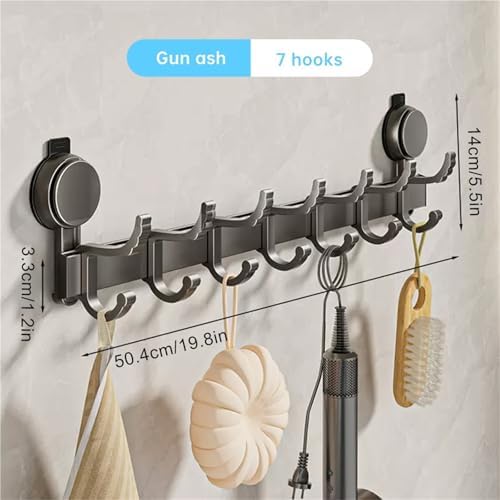 Metal Coat Hook Rail Suction Cup Door Rear Hook Perforation-Free Strong Load Bearing Hanging Rack Storage Wall(Seven Hooks) - Image 2
