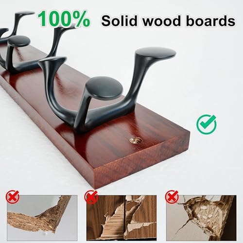 WEBI Coat Rack Wall Mount,36" Solid Wood Coat Hooks Wall Mounted Coat Hanger,16" Hole to Hole,Heavy Duty Hook Rack Rail,6 Triple Hooks for Hanging Coats,Jacket,Clothes,Hat,Backpack,Cherry - Image 5