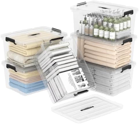 Cetomo 72Qt*4 Lidded Storage Bins, Stackable Plastic Bin with Handle, Storage Container with Secure Latching Buckles, Transparent, 72 Quart, Set of 6 by Cetomo