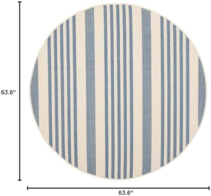 SAFAVIEH Washable Rug Outdoor Courtyard Collection - 5'3" Round, Beige & Blue, Non-Shedding & Easy Cleaning, Ideal for Patio, Backyard, Mudroom (CY6062-233) - Image 2