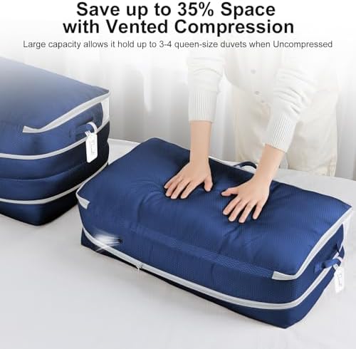 Comforter Storage Bag - Large Capacity Bedding Storage Bags Ultra Space Saving Self Compression Organizer, Washable Compression Bags for Storage Comforter Blanket Duvet, 4-Pack, Navy Blue - Image 3