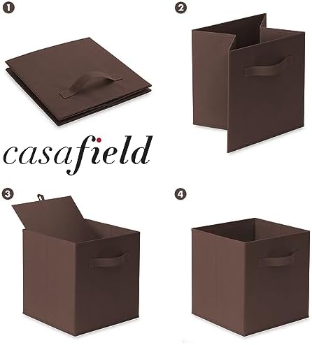 Casafield Set of 12 Collapsible Fabric Cube Storage Bins, Brown - 11" Foldable Cloth Baskets for Shelves, Cubby Organizers & More - Image 6
