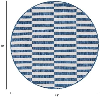Unique Loom Outdoor Striped Collection Area Rug - Striped (4' 1" Round, Blue/Ivory) - Image 2
