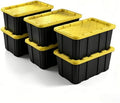 6 Pack 27 Gallon Black & Yellow Heavy-Duty Stackable Storage Bins with Lids by Unknown
