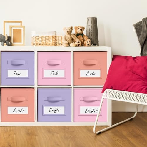 Teenyyou 10 Pack Fabric Storage Cubes 11 Inch Collapsible Cube Bins with Label Window & Handle Foldable Organizers Baskets for Shelf Closet Nursery Kids Room Clothes Book Toy(Gentle Pink Purple) - Image 2
