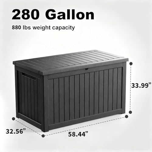 Vixzen 280 Gallon Large Outdoor Storage Box Waterproof, UV Resistant Resin Deck Box with Hydraulic Rod & Lockable Latch for Patio Furniture, Outside Storage Box for Garden Tools, Patio Cushions, Black - Image 2