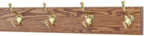 PegandRail Solid Oak Coat Rack with Solid Brass Hat and Coat Style Hooks - Made in The USA (Chestnut, 20" x 3.5" with 4 hooks) by PEG+AND+RAIL