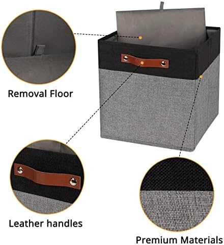 DULLEMELO 13x13 Storage Cubes, Collapsible Sturdy Cube Storage Bins With Handles for Organizing,Fabric Storage Cubes Baskets for Shelves Nursery Closet Home Organization and Storage (Black&Grey) - Image 6