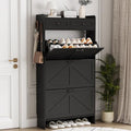 Shoe Cabinet with 3 Flip Drawers & 2 Top Drawers, 57" Tall Freestanding Narrow Wooden Shoe Storage Organizer for Entryway, Hidden Slim Shoe Rack for Front Door Entrance, Hallway, Living Room, Black by Xixini