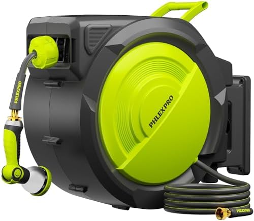 110 FT 5/8" Retractable Garden Hose Reel, Wall Mount by PHLEXPROGardenToolsStandsForFlexibilityDurabilityAvailability