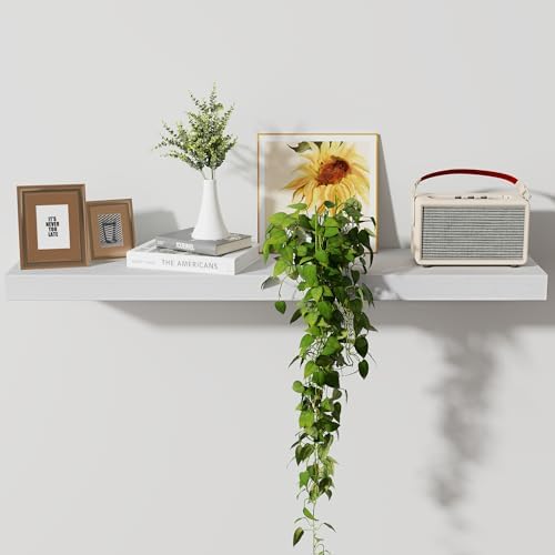 Axeman Floating Shelves, 8 Inch Deep Rustic Solid Wood Wall Shelves for Storage, Wall Mounted Display Shelving with Invisible Heavy-Duty Metal Bracket, 36" W x 8" D x 1.6" H, Distressed White - Image 6