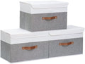Yawinhe Fabric Storage Boxes with Lids,White/Grey,15.0x9.8x9.8in,3-Pack by Yawinhe