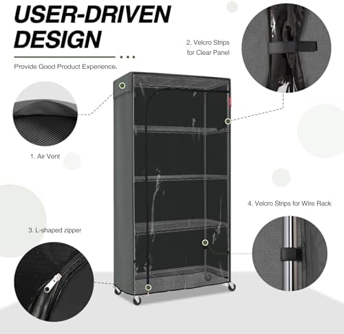 Porch Shield 600D Storage Shelf Cover for Wire Rack, 36"Wx14"Dx54"H, Grey - Image 3