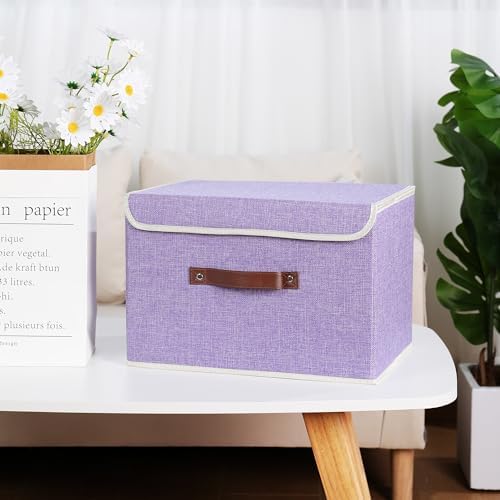 ANMINY Fabric Storage Box Bins with Lids, Purple, 15"x10"x10", 4 Pack - Image 2