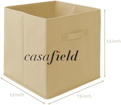 Casafield Set of 12 Collapsible Fabric Cube Storage Bins, Sandy Beige - 13" Foldable Cloth Baskets for Shelves, Cubby Organizers & More - Image 7