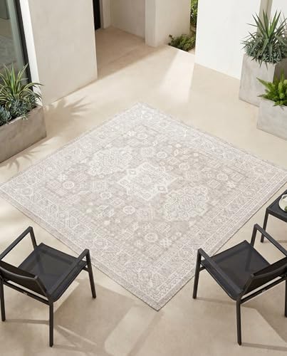 Rugs.com - Outdoor Aztec Rug – 5 Ft Square Light Gray Indoor/Outdoor Rug – Flatweave Washable Area Rug for Patios, Decks, and Porches - Image 5