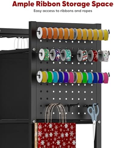 Wrapping Paper Storage Organizer with Wheels & Bag Storage, Black - Image 2