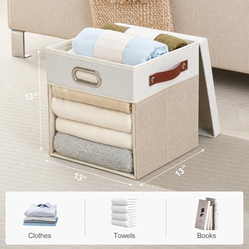 13x13 Inch Ultra Thick Fabric Storage Bins with Lids & Windows, 3P - Image 2