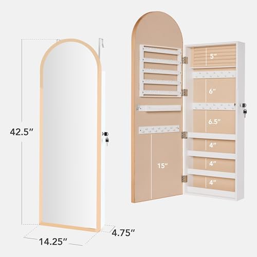 Best Choice Products Arch Mirror Jewelry Cabinet, Jewelry Storage Organizer, Armoire, Lockable Wall or Door Mountable, Full-Length Mirror - Gold - Image 2