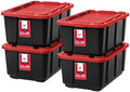 IRIS USA 4-Pack 27 Gal Heavy Duty Storage Tote Bins with Lids, Red by IRISUSA