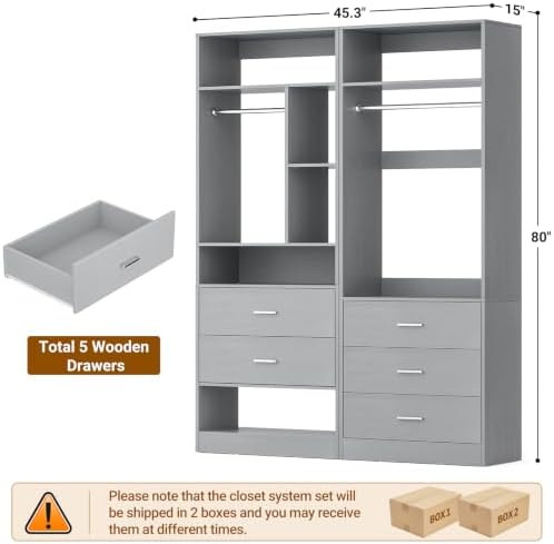 Besiost Closet Systems with 5 Drawers, Closet Organizer System - Image 7