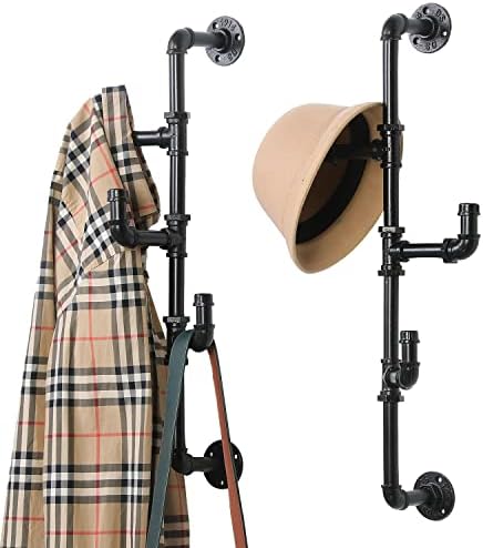 MyGift Wall Mounted Industrial Black Metal Vertical Hat and Coat Rack with 3 Adjustable Arm Hooks, Entryway Organizer Coat Hooks, Set of 2 by MyGiftHome