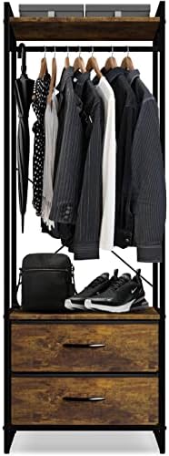 Sorbus Tall Clothing Rack with Drawers, Wood Top (Rustic) by Sorbus
