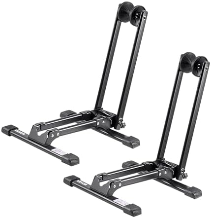 VEVOR Bike Racks 2 Pack, Fits 20 to 27 Inch Mountain & Road Bikes, Alloy Steel Rust-Resistant Bike Floor Stand Rack, Foldable Bicycle Stand for Entryway, Garage, Home Bikes Parking & Storage, Black by VEVOR