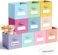 Teenyyou 10 Pack Fabric Storage Cubes 13 Inch Collapsible Cube Bins with Label Window & Handle Foldable Organizers Baskets for Shelf Closet Nursery Kids Room Clothes Book Toy(Macaroon) by Teenyyou