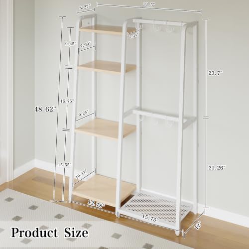 HavenlyYouth Purse Storage Organizer for Closet, 4-Tier Iron Wood Purse Rack, 8 Purse Hooks & 2 Side Hooks for Bag Organizer, Large Capacity Handbag Storage Rack for Home, Living Room, White - Image 3