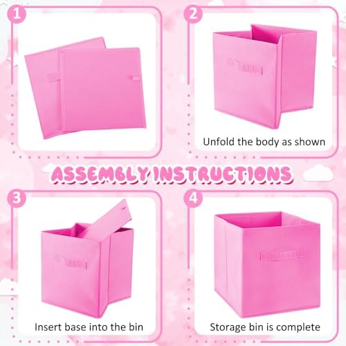 Yinder 12 Pcs Cube Storage Bin Pink 10.5''x10.5''x11'' Storage Cubes - Image 4