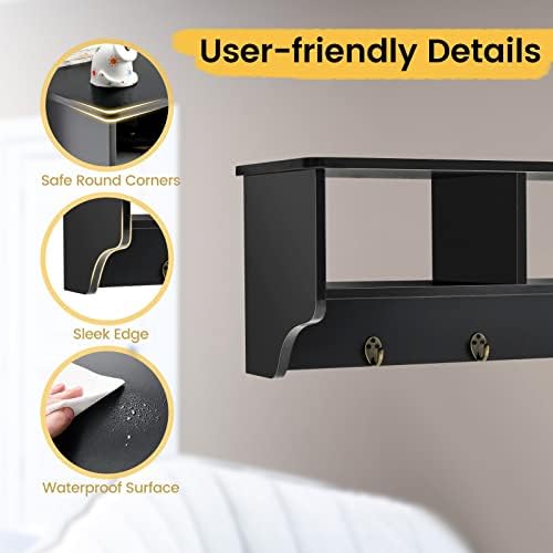 Casart Hanging Shelf Wall Mounted Storage Cabinets W/Hooks for Bedroom, Living Room and Entryway (Black) - Image 4