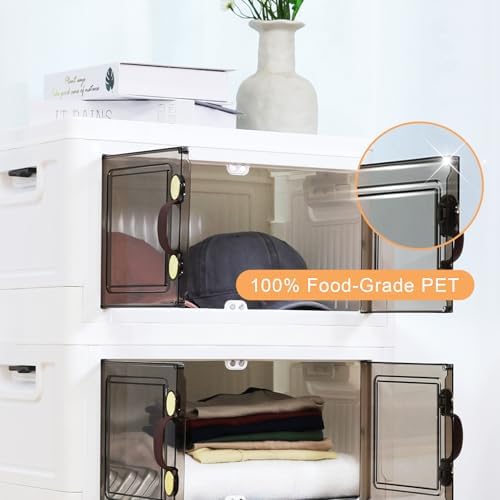 MOONEDGE 35QT/ 140QT Stackable Plastic Storage Bins with Lid & Handles, Foldable Collapsible Closet Organizer with Magnetic Doors and Side Locking for Living Room, Office, Garages (35QT) - Image 6