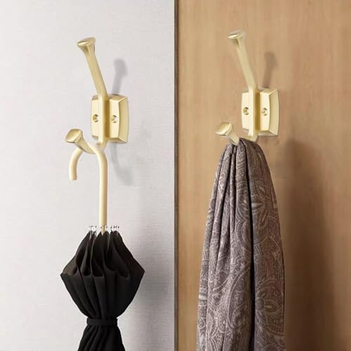 10 Pack 4-3/4 inch Brushed Brass Coat Hooks, Wall Mounted with Screws Suitable for Hanging Keys, Bath Towel, Bags, Hats, etc. Square Zinc Alloy Brushed Gold mudroom Hooks - Image 3