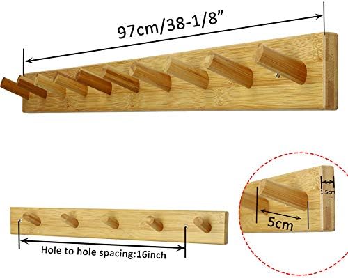 WEBI Coat Rack Wall Mounted, 10 Hooks, 38" Long Coat Hanger Wall Mount, Peg Rail Hat Hooks for Hanging Caps, Jackets, Clothes, Natural, 2 Packs - Image 4