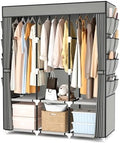 Portable Closet with Cover, 3 Hanging Rods and Side Pocket, Sturdy Free Standing Closet, Grey by BRFOYU