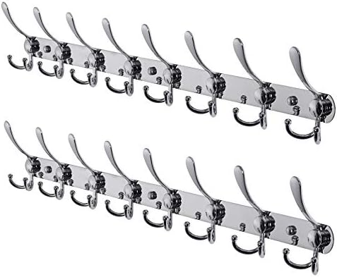 Dseap Coat Rack Wall Mount - 29.5” Long 8-Tri-Hooks Heavy Duty Coat Hanger Rail Wall Hooks for Hanging Coats Hats Clothing Clothes Purse Mudroom Entryway, Chromed, Pack of 2 by Dseap
