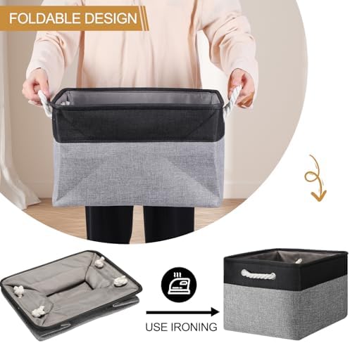 FoldTier 10 Pack Large Collapsible Fabric Storage Baskets with Handles Decorative Storage Bins for Organizing Shelves Toys Clothes(Black & Gray,16 x 12 x 10 Inches) - Image 6