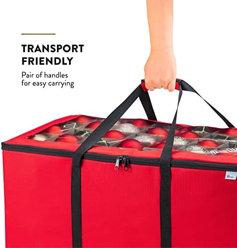 ZOBER Christmas Ornament Storage Box - Stores 200 3" Ornaments with Individual Trays - Tear Proof 600D Oxford Fabric - ornament organizer storage box (Red, 200-3" Ornaments) - Image 7