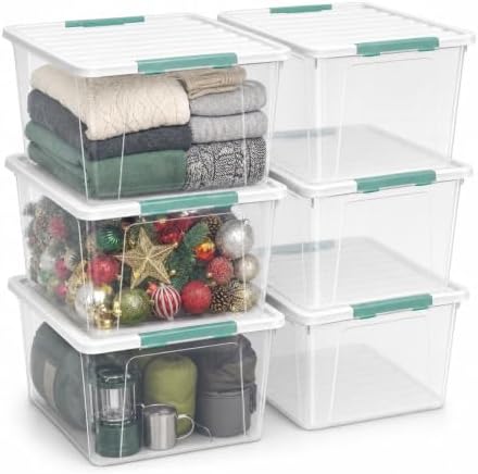 Rosebloom 36 Quart Stackable Clear Plastic Latching Storage Bin, 6 Packs by Unknown