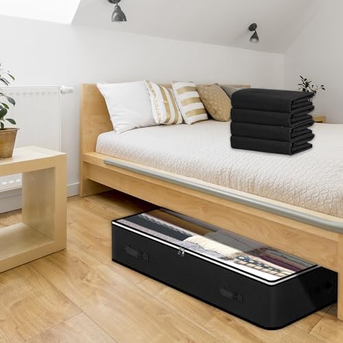 6 Pack Under bed Storage Containers, 90L Large Capacity Bedroom Closet Organizers and Storage Bins Foldable Underbed Storage Bags for Clothes, Blanket, Towels, Comforter, Sweaters, Linen Sheet Black - Image 4