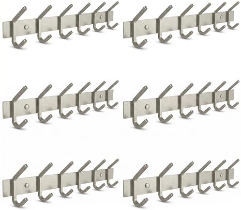 Coat Rack Wall Mount – Brushed Nickel 17 Inch Stainless Steel Hook Rail with 6 Heavy Duty Double Coat Hooks – Wall Mounted Coat Hanger for Entryway, Bathroom, Bedroom, Towel, Hat Organizer - 6 Pack by SAYONEYES