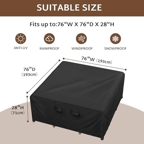 iBirdie Outdoor Table Patio Furniture Cover 76 x 76 inch Waterproof - Image 2