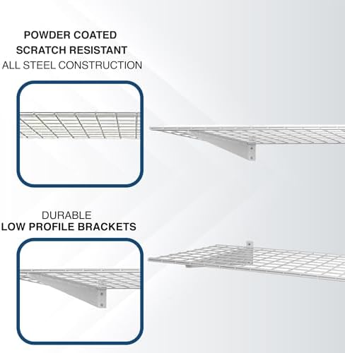 Hyloft 00630 2-Pack Heavy Duty Steel Wall Garage Shelving, 48-Inch X 24-Inch Wall Mounted Shelves for Garage Storage, Low-Profile Brackets, Max Shelf Load 150 Pounds, White Powder Coated Finish - Image 5
