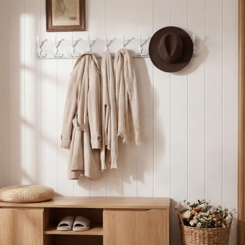 WEBI Coat Rack Wall Mount White,38 9/16" Long Coat Hooks Wall Mounted,Large Wall Coat Hanger,10 Tri Hooks for Hanging Coats,Clothes,Jacket,Farmhouse,White - Image 2