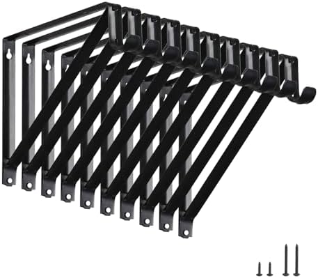 Closet Rod Brackets 11x9.5in, Closet Shelf Brackets 10 Pack, Black by HOME+MASTER+HARDWARE